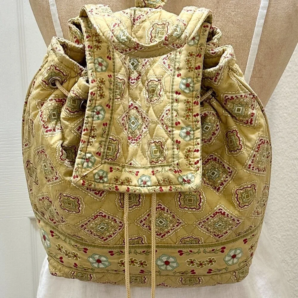 Americana Women's Quilted Cotton Backpack Yellow Floral Cottagecore Boho Chic
